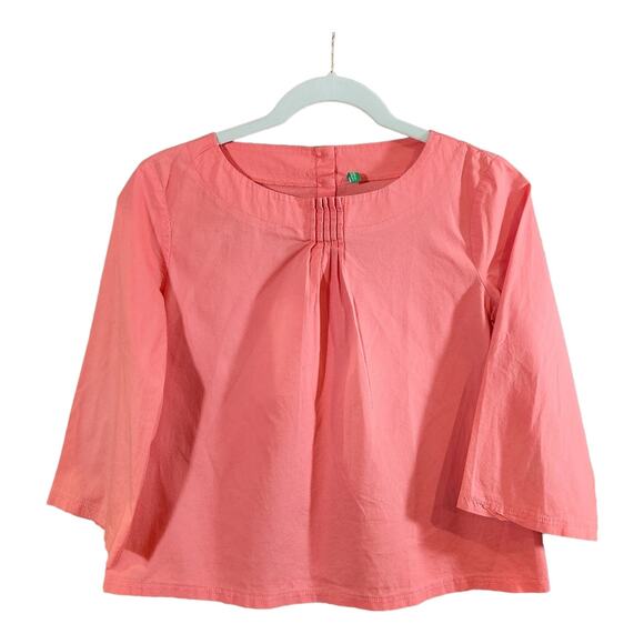 Benetton Button Back 3/4 Sleeve Pleated Crewneck Blouse in Coral Women's XS - Picture 1 of 5
